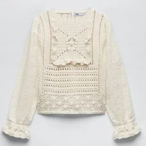 Zara Ivory Crochet Knit Top